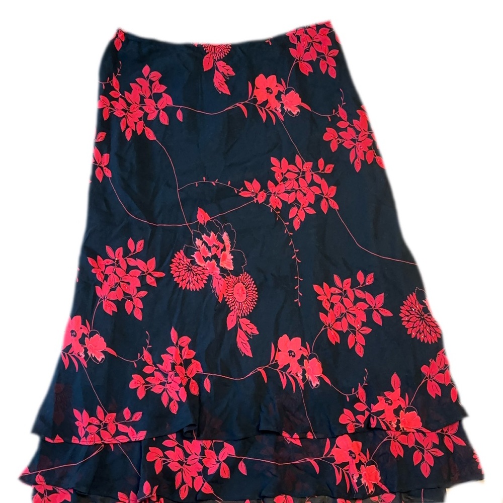 JM Collection Red Midi A-Line Skirt with Ruffled Tiers